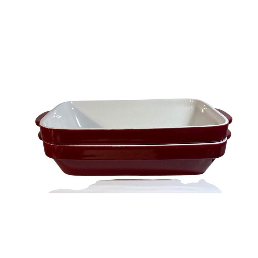 Kitchenaid Ceramic Baking Dishes 9x6 Rectangular Red & White Cookware Lot of 2